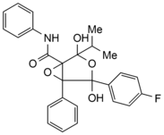 4. 4-(4-fluorophenyl)-2,4-dihydroxy-2-isopropyl-N,5-diphenyl-3,6-dioxabicyclo[3.1.0]hexane-1-carboxamide (epoxy THF analogue)